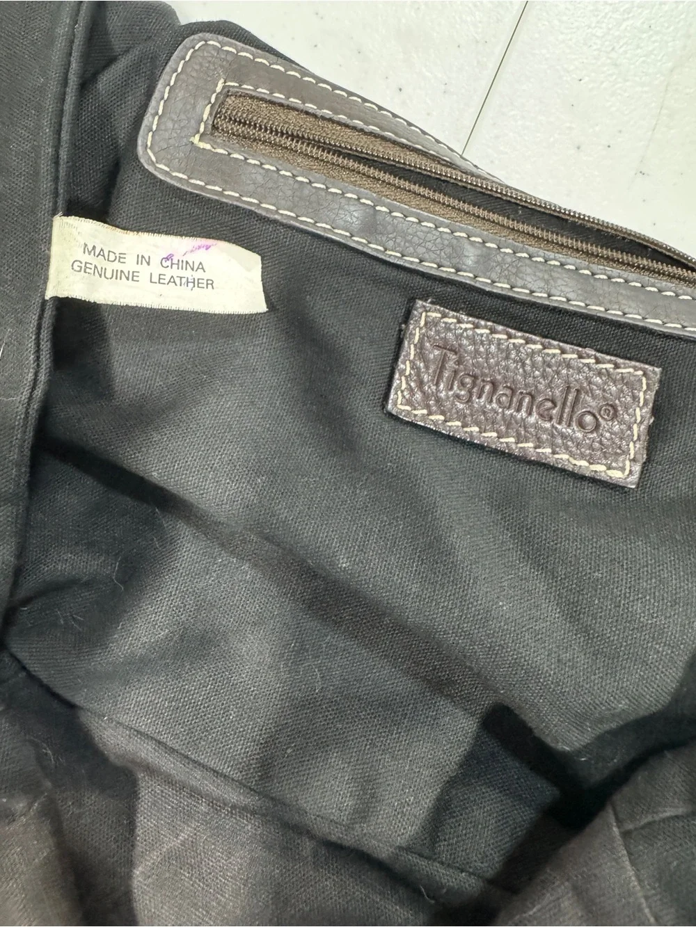 Tignanello Camel Tan Soft Leather Zipper Closure East West Shoulder Bag